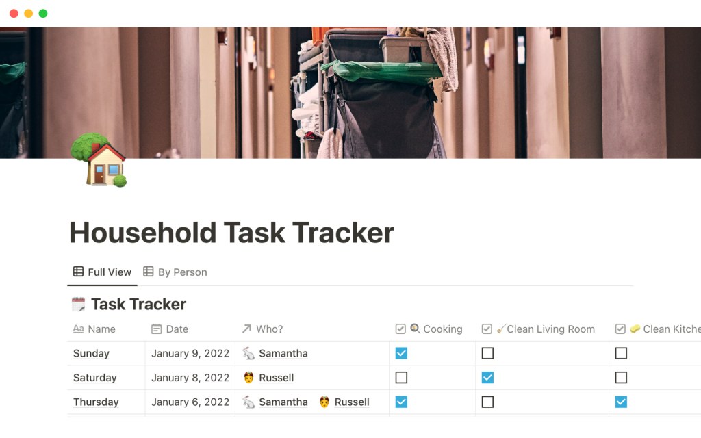 Picture of: Household task tracker  Notion Template